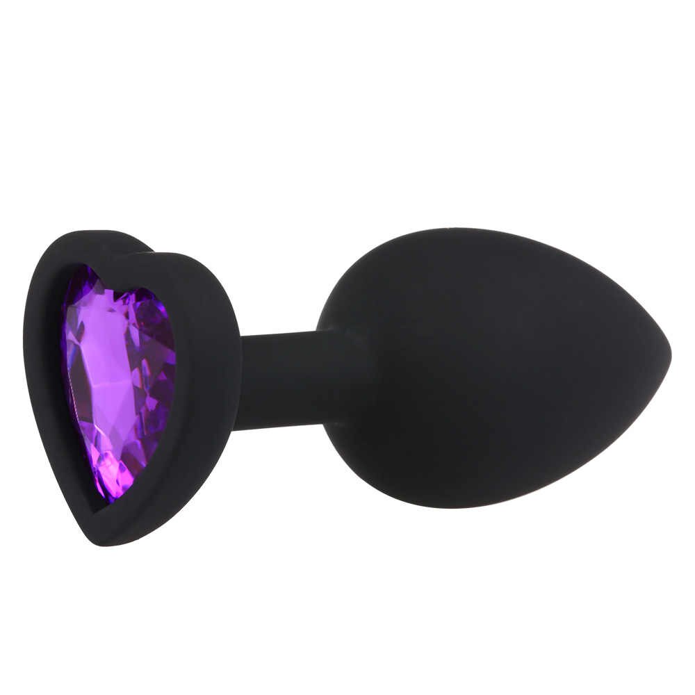 ВТУЛКА АНАЛЬНАЯ, L 80 мм D 35 мм, черное-сердце, цвет кристалла фиолетовый, силикон
