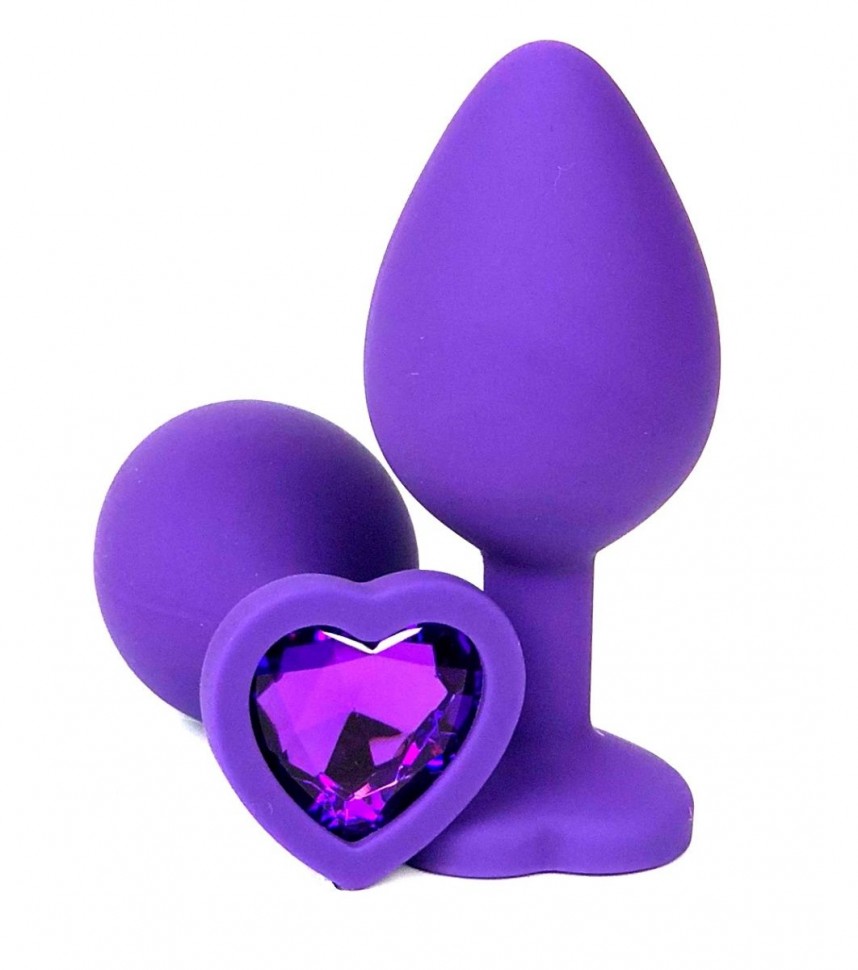 ВТУЛКА АНАЛЬНАЯ, L 74 мм D 28 мм, фиолетовое-сердце, цвет кристалла фиолетовый, силикон